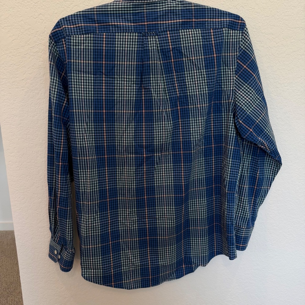 IZOD Mens Blue Green Plaid Non-Iron Stretch Long Sleeve Button Down Shirt Large - Picture 2 of 8